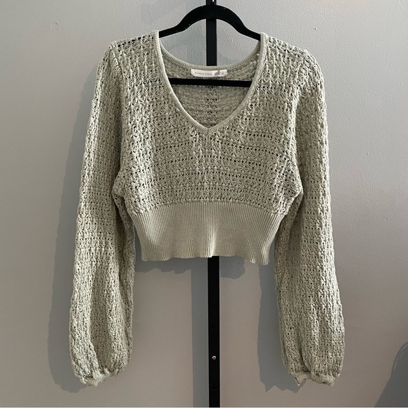 Altar'd State Light Green Knit Cropped Sweater with Bell Sleeves Size Large - Picture 2 of 5